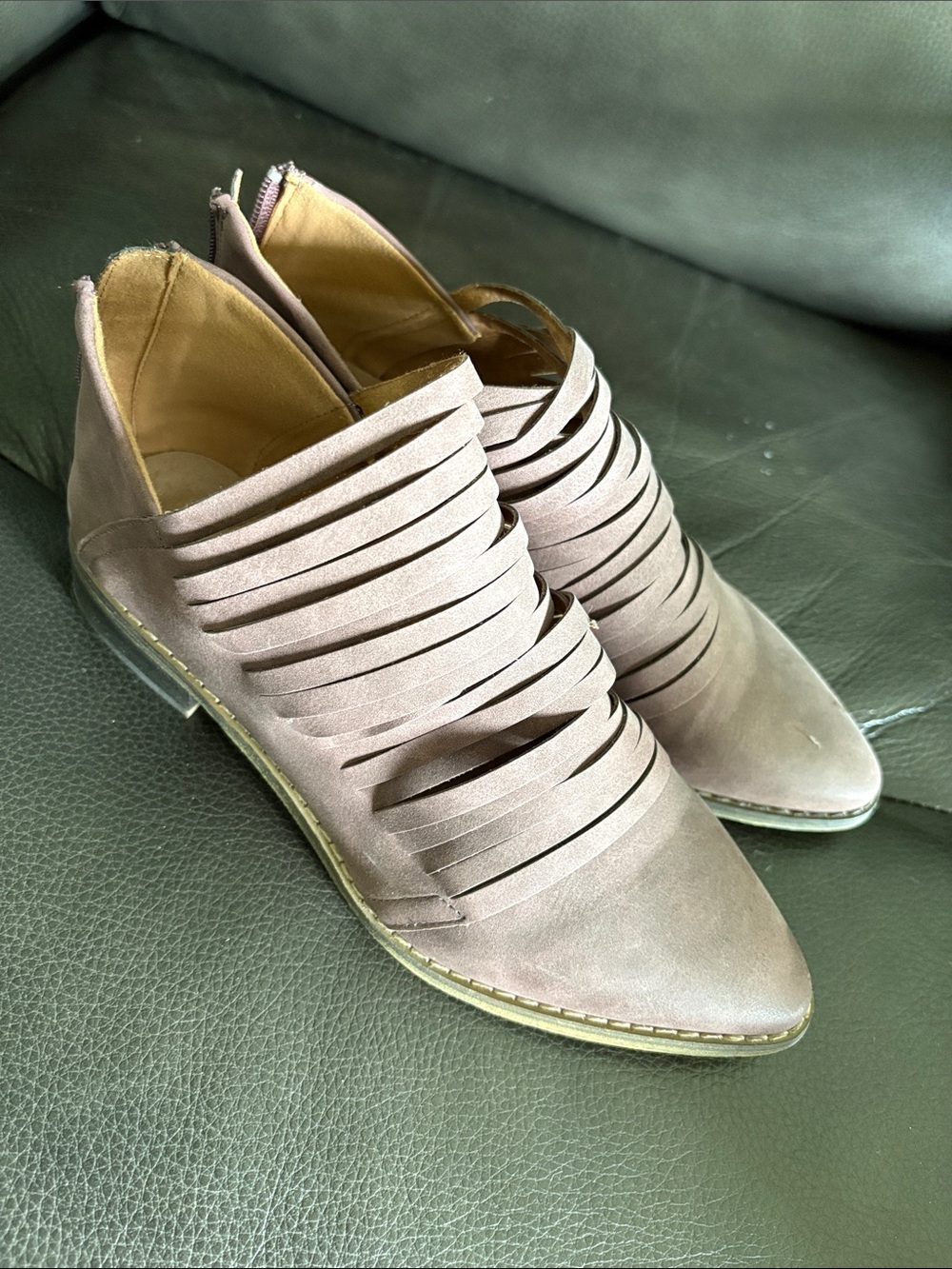 Cutout Strappy Ankle Booties in Taupe